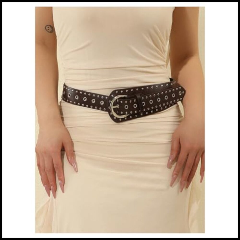 Studded PU Leather Belt Punk Western Y2K Vintage Cowgirl Waist Accessory - Picture 5 of 5